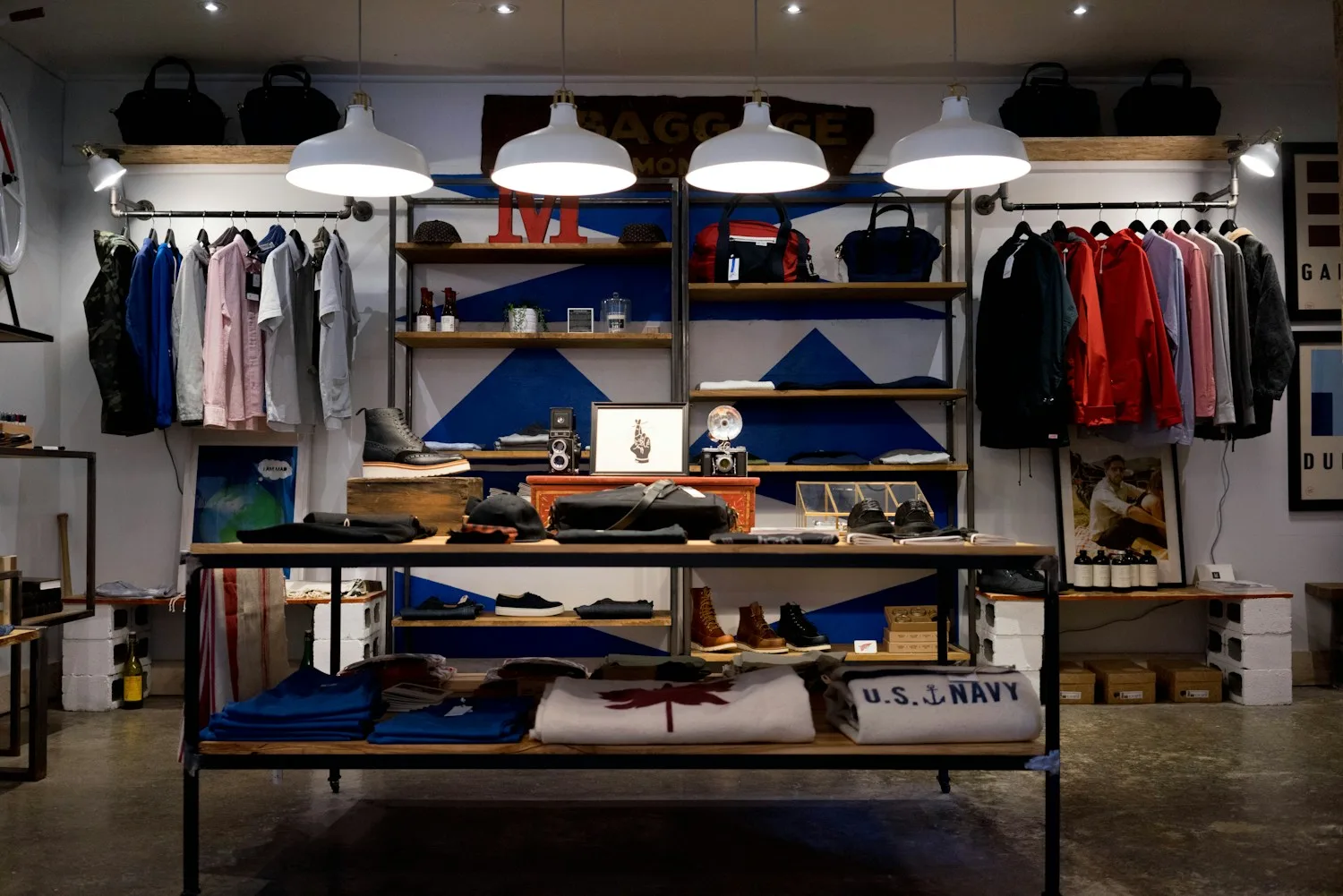 Clothing and accessories displayed inside a local retail business